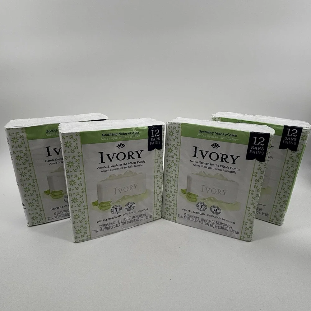 Ivory Gentle Bar Soap Aloe Scent 48 Bars Total  Lot of Four 12 Packs 3.7oz Bars